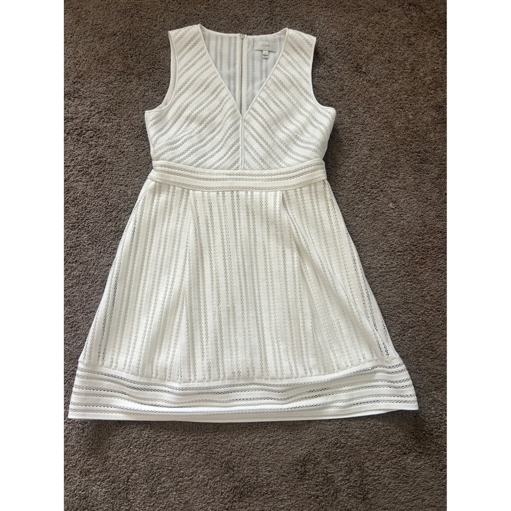 J.Crew White Eyelet Lace V-Neck Fit and Flare Dress Sleeveless Size 12 G4122 - Picture 1 of 9